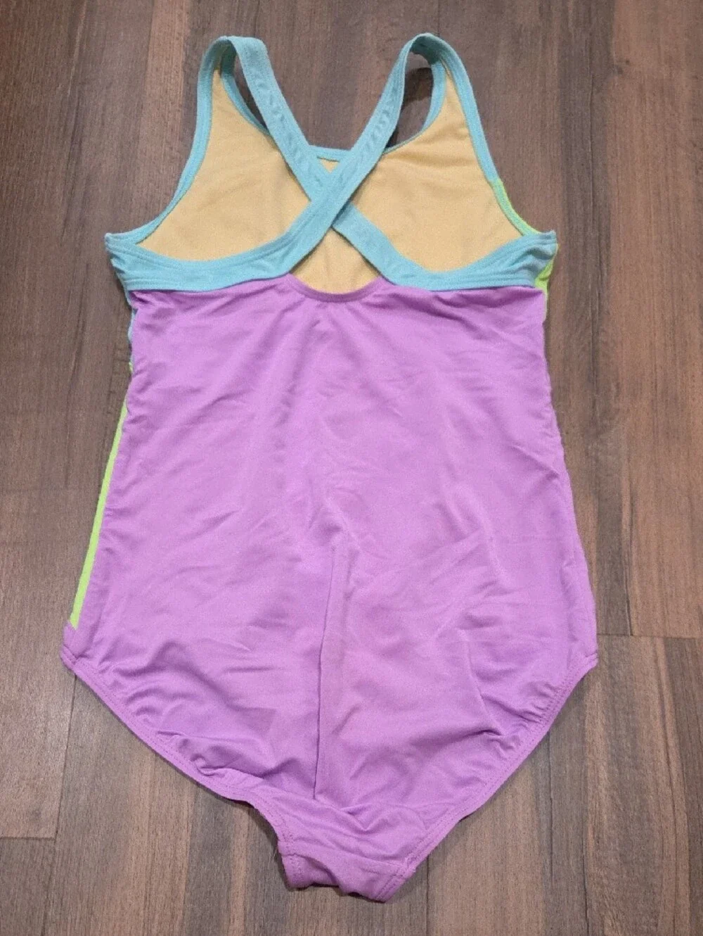 Lands' End Girls Colorblock One-Piece Swimsuit - Aqua, Lime & Lavender